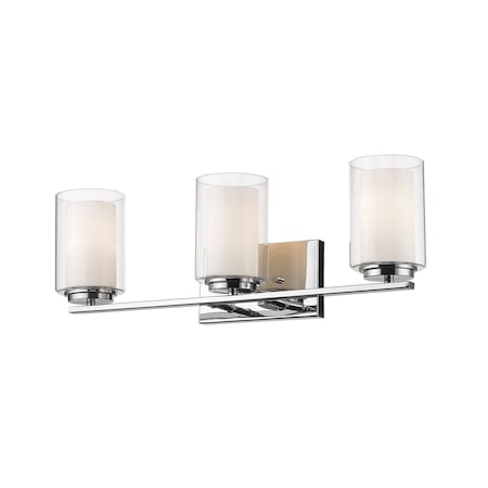 Willow 3 Light Vanity, Chrome & Clear Outside With Matte Opal Inside